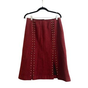 Scotch & Soda Red Houndstooth Studded Midi Skirt Size M